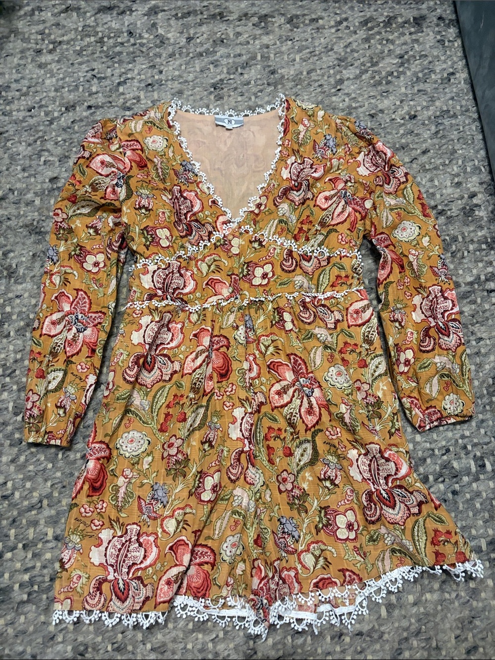 Romper Mustard Floral Lace-Trim Dress